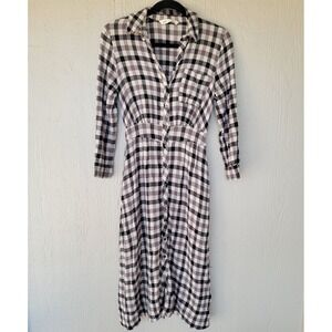 Women's Zara Plaid Shirt Dress XS Black Boho Preppy Classic Modest Retro